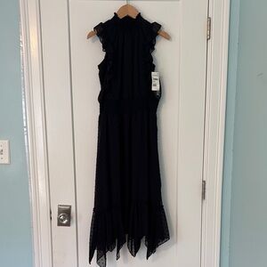 Ava & Yelly Black Ruffle-Trim High-Neck Midi Dress, NWT, Size 14